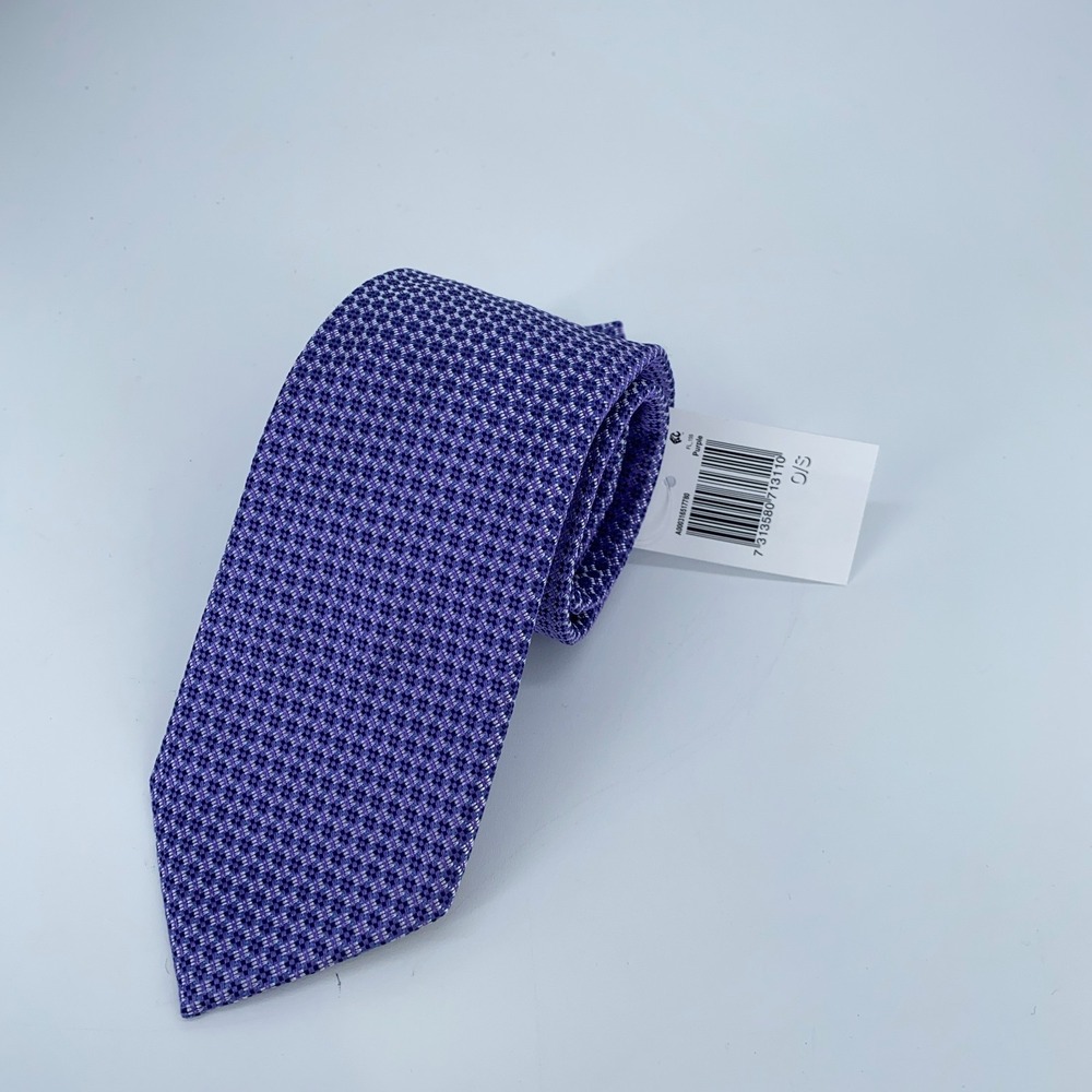 Eton Tie Men One Size Purple White Patterned Silk Luxury Necktie Italy Made NWT